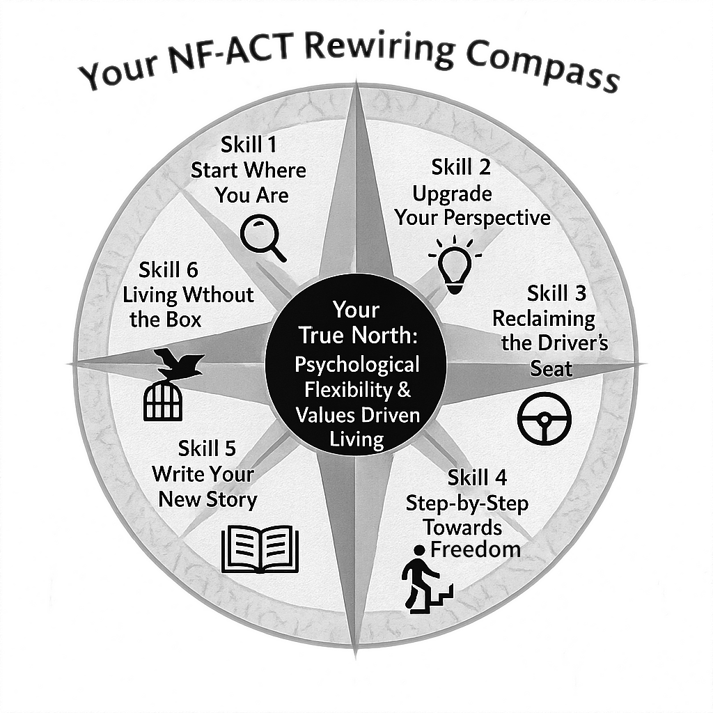 מצפן 6 הכישורים: מפת הדרכים לחופש פנימי של NeuroFlex ACT